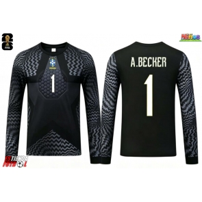 Brasil Alisson Becker #1 Portero Primera Equipación Niños Mundial 2026 Manga Larga (+ Pantalones cortos)